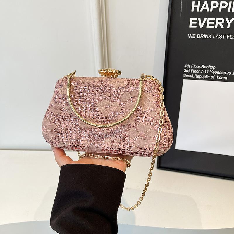 Lady Chain Crossbody Shoulder Bags Flower Rhinestone Decor Shining Banquet Clutch Bag Party Wedding Women Handbags Evening Bag