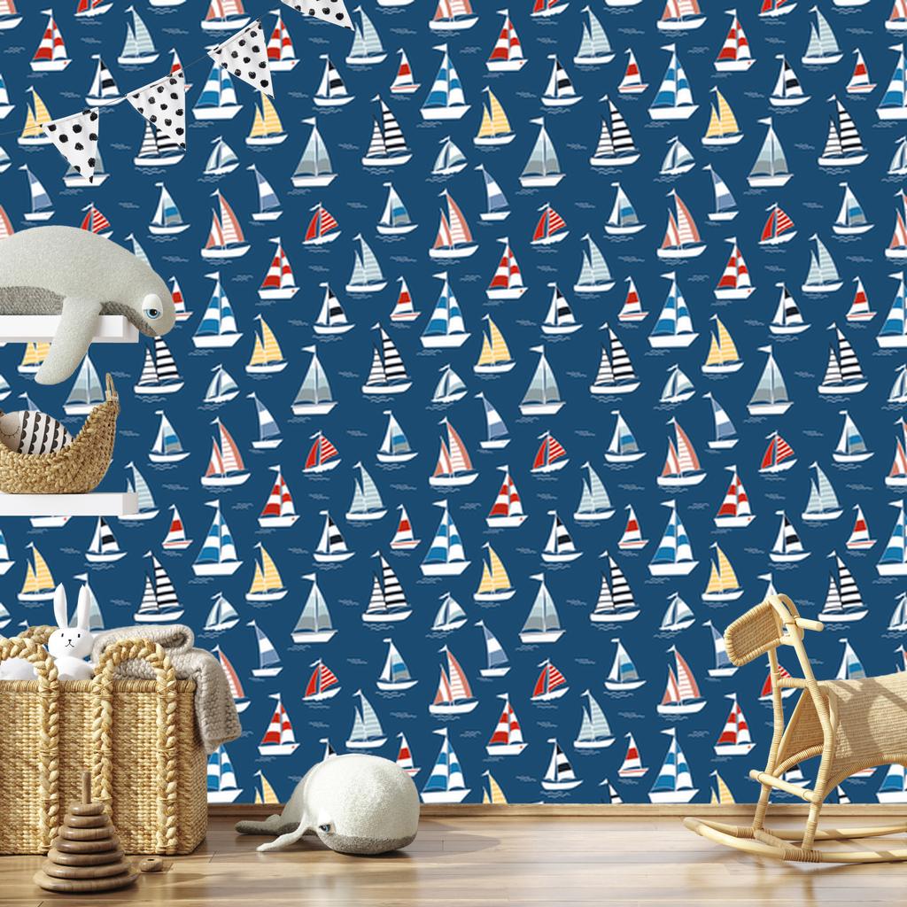 Wallpaper Colorful sailboats at sea for living room and bedroom 50x1000