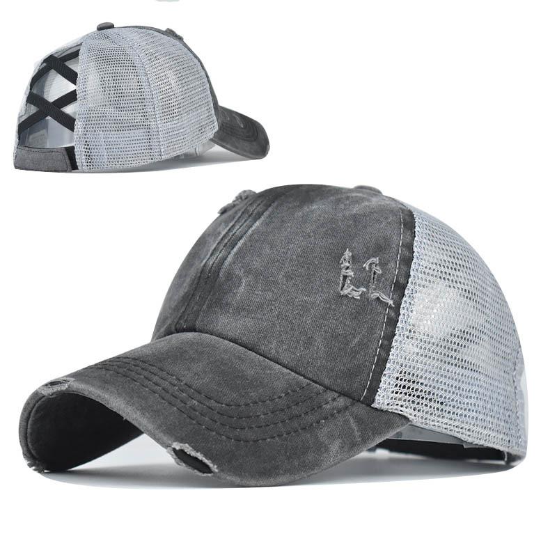 Washed cross ponytail baseball cap foreign trade hat women's summer spring and autumn old outdoor sunscreen cap solid color cap