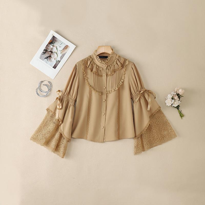 ZANZEA Women Casual Round Neck Loose Lace Splice Long Sleeve Blouse