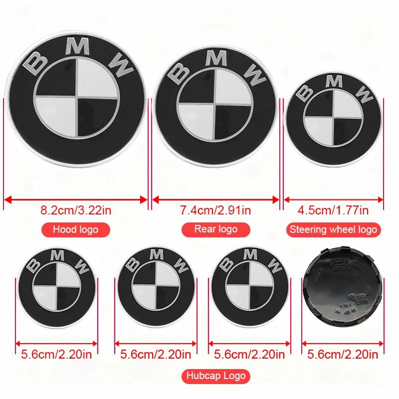

7Pc Front Hood Logo 82mm Rear Badge 74mm Hub Cap 56/68mm Steering Wheel Sticker 45mm For BMW E34 E36 E46 E61 F90 E91 E92 F07 F10