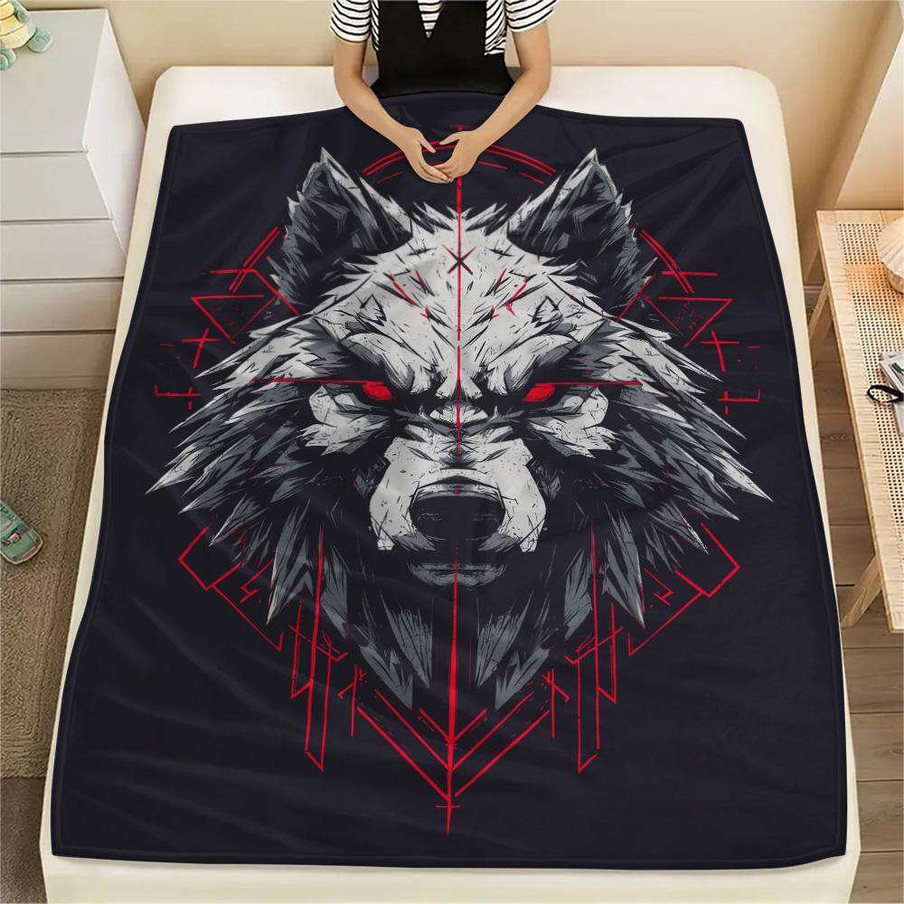 

Red-Eyed Wolf Print Flannel Blanket, High quality Comfortable for All Seasons, Home Decor, Warmth and Comfort 80cm x 120cm