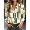Women's Lapel Long Sleeve Geometric Print Button-Up Shirt, Stylish Casual Regular Tops for Spring Summer Daily Office Wear