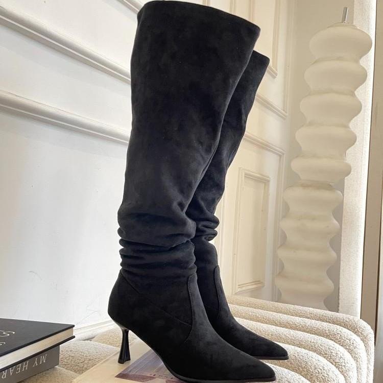 Large Tube Circumference Stacking Boots Pointed Boots Women's Large Size Thin Heel High Boots High Heel Thick Leg Knee Boots