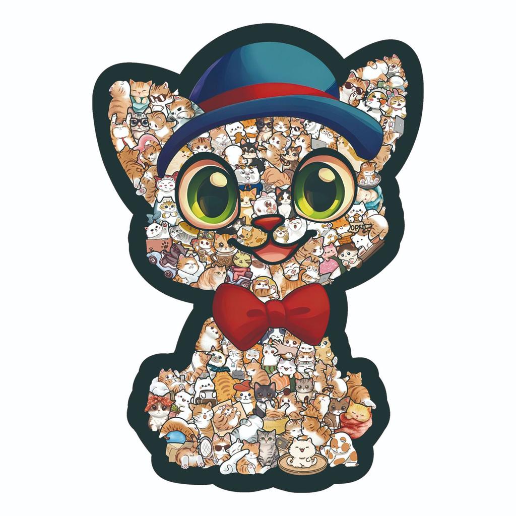 Fun Cat Collection Blue Hat Kitten Puzzle Stacked Wooden Special-Shaped Splicing Toy Framed Puzzle