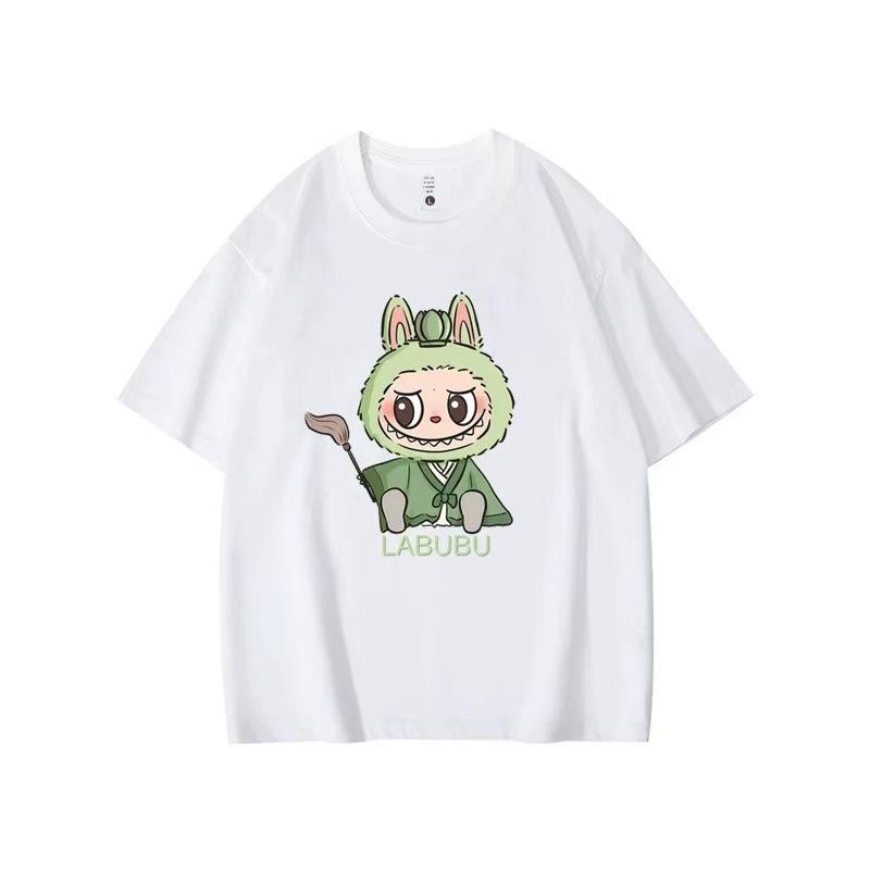 Summer Round Neck Labubu Pattern Printed Top Fashionable Casual Pure Cotton Short Sleeved Women's T-shirts