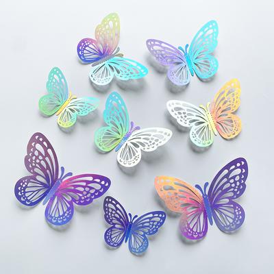 60 Stück/Packung 3D Bunte Silberne Schmetterlinge DIY Hochzeit Festival Party Ballon Dekoration Wand Hohl Schmetterling Aufkleber
