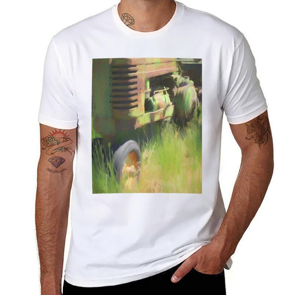 Green Tractor In The Grass Tshirt Outdoor Sports Lightweight Tee