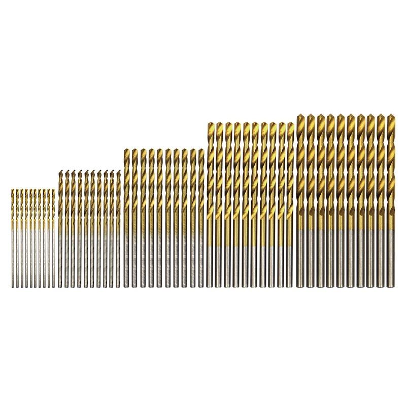 Hot Selling 50Pcs Titanium Coated Drill Bits HSS High Speed Steel Drill Bits Set Tool High Quality Power Tools 1/1.5/2/2.5/3mm