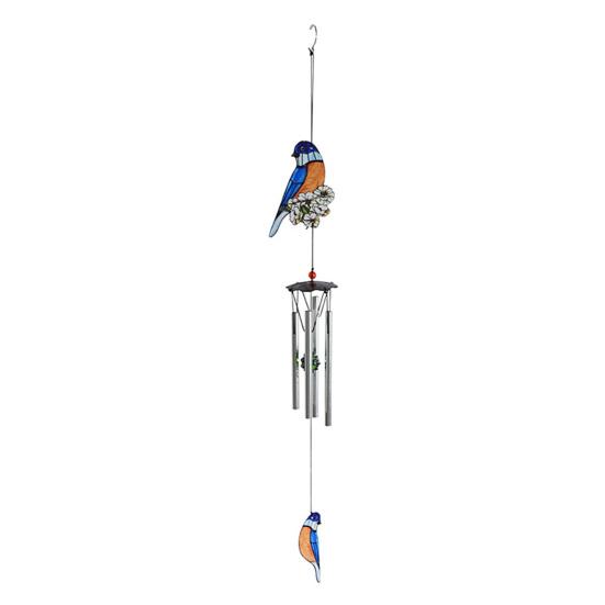 Bird Wind Chimes for Outside Stained Glass Bird Hanging Windchime with 4 Tubes for Balcony Garden Porch Backyard Decor