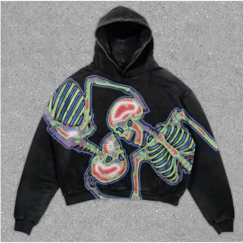 Autumn and Winter Men and Women's Skull Horror Element Pattern 3D Printed Hoodie Black Casual Pullover Suitable for Daily Wear