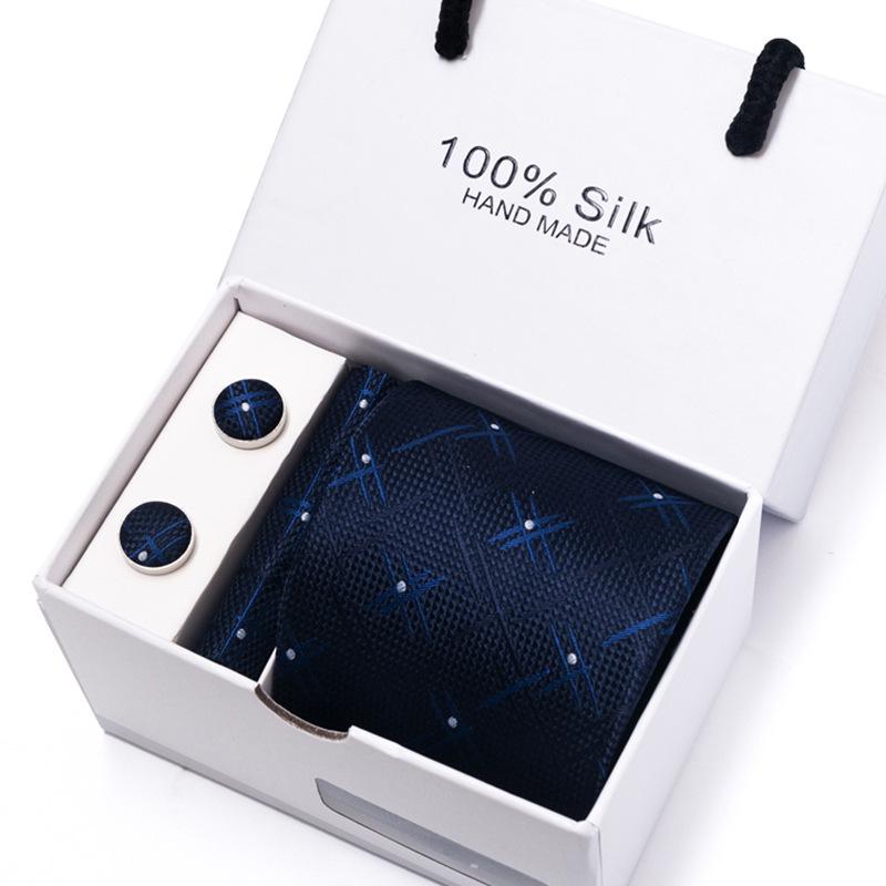Men's 1200-Needle High-Density Business Stripe & Paisley Tie Set - 6 Piece Groom & Wedding Gift Box