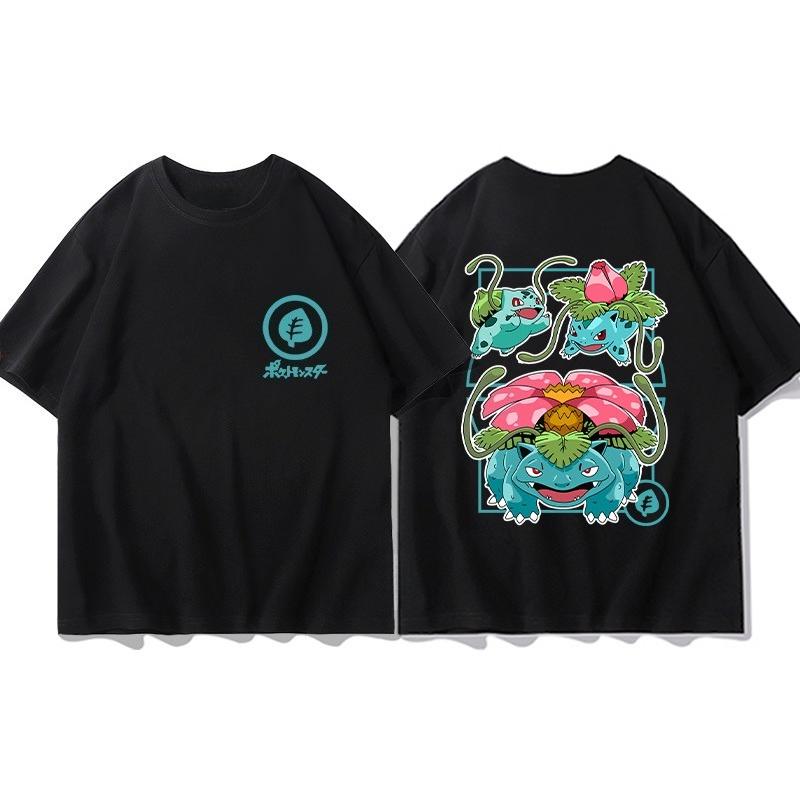 Animation Derivatives Short Sleeve T-Shirt Gengar Psyduck Mewtwo Printed Men's Boys and Girls Summer New Fashion