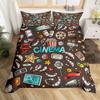 Popcorn Food Bedding Set King Queen Double Movie Theater Theme Duvet Cover Filmstrip Polyester Comforter Cover Blue Quilt Cover