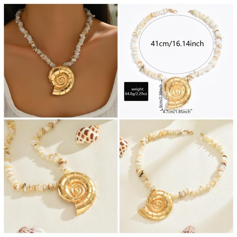 Summer Shell Starfish Conch Pendant Necklace For Women Transparent Crystal Bead Necklace Vacation Style Jewelry Accessory