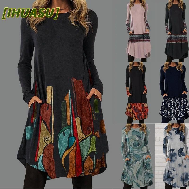 IHUASU Abiti Casual a Manica Lunga con Scollo a O per Autunno Inverno