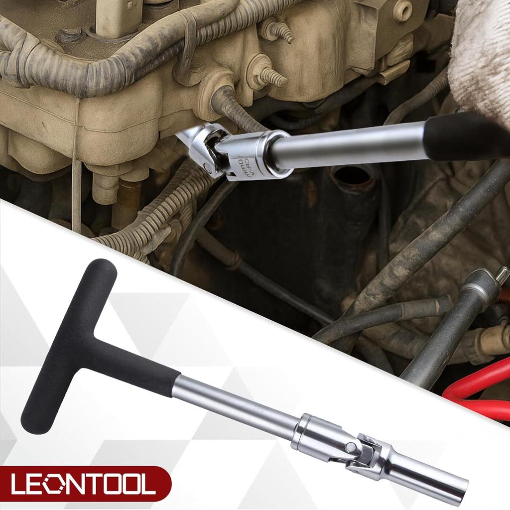 4 PCS Glow Plug Removal Tool with 3/8" Drive T-Bar, 8mm 10mm 12mm Universal Joint Swivel Glow Plug Socket Set Glow Plug Wrench Extractor Kit for