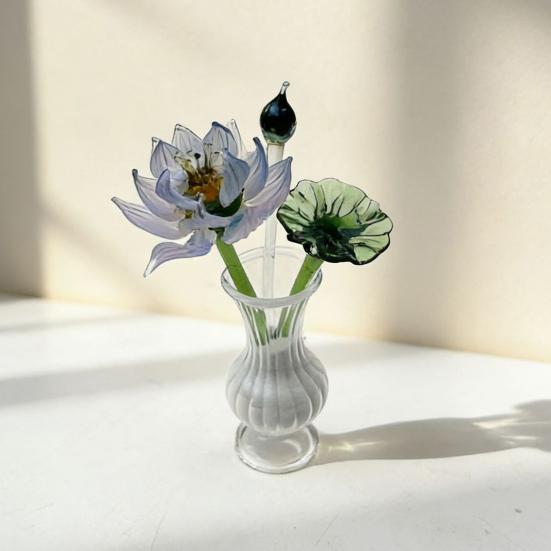 Mini Statuetta Fiore in Vetro Fatto a Mano Bouquet di Loto Finto Cristallo per Arredamento Tavolo Casa Ufficio Regalo per Mamma Moglie