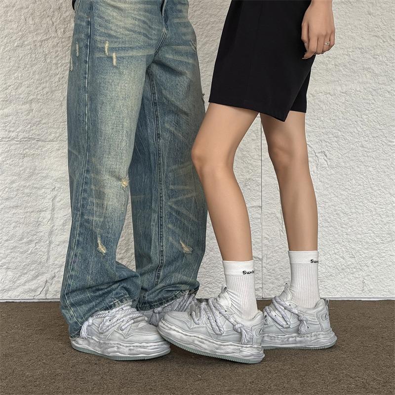 inner height increase cm dissolving shoes men's and women's Guochao dreadlocks niche bread shoes polished and old couple board shoes tide