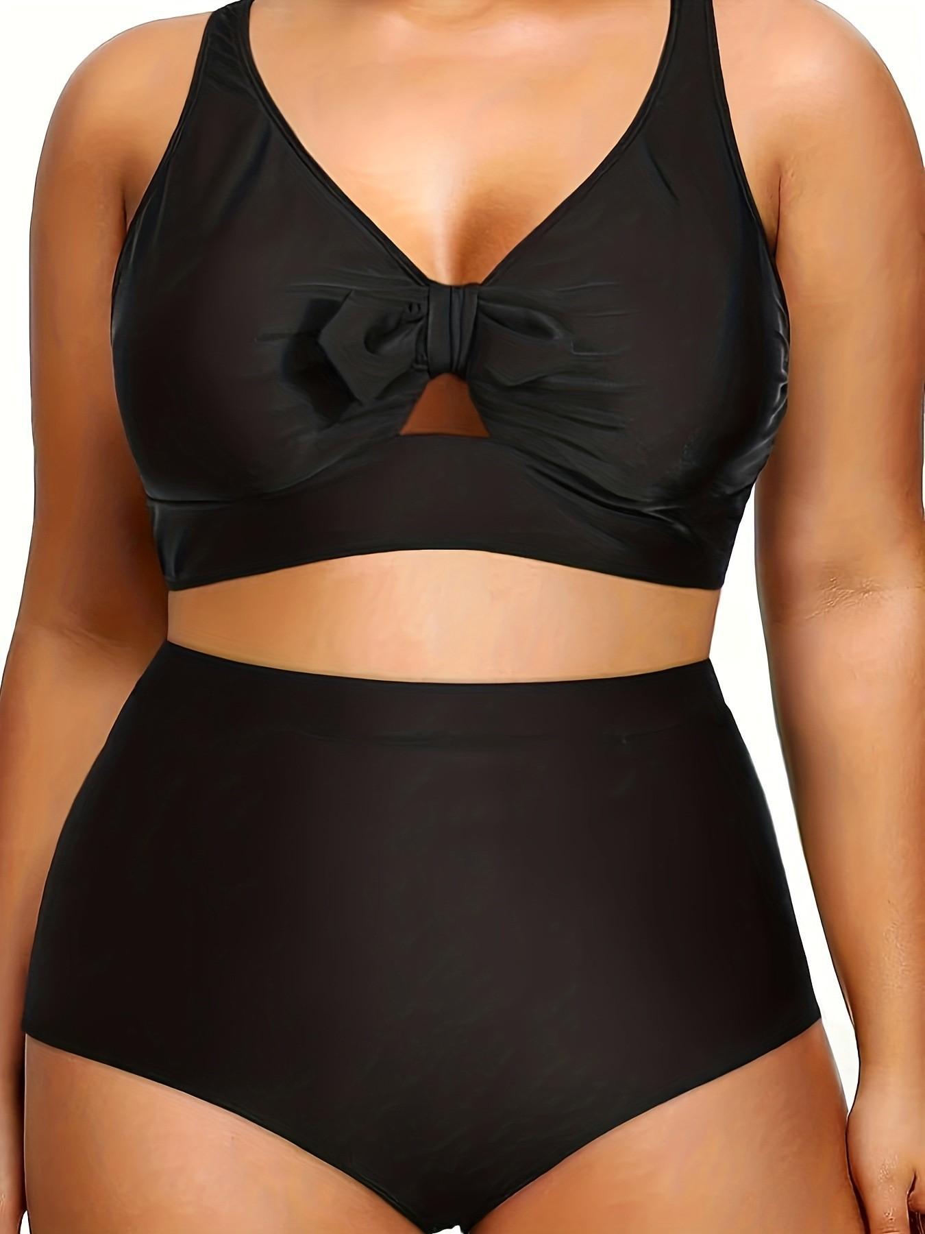 

2024 Европейский и американский однотонный сексуальный купальник бикини из двух частей для женщин 5X Large чёрный