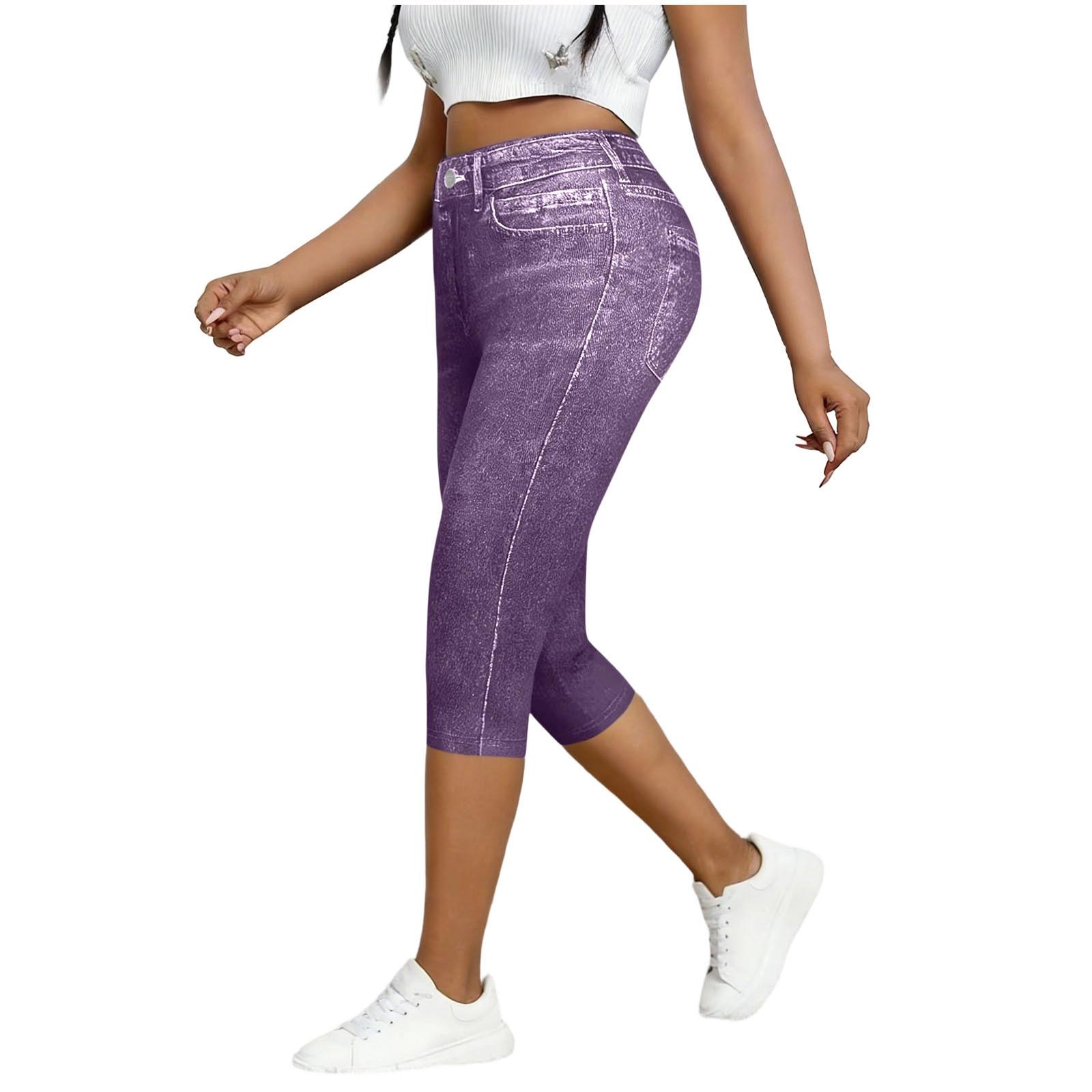 

Womens High Waisted Jeans Stretchy Flared Straight Leg Loose Trendy Hem Denim Pants M фіолетовий