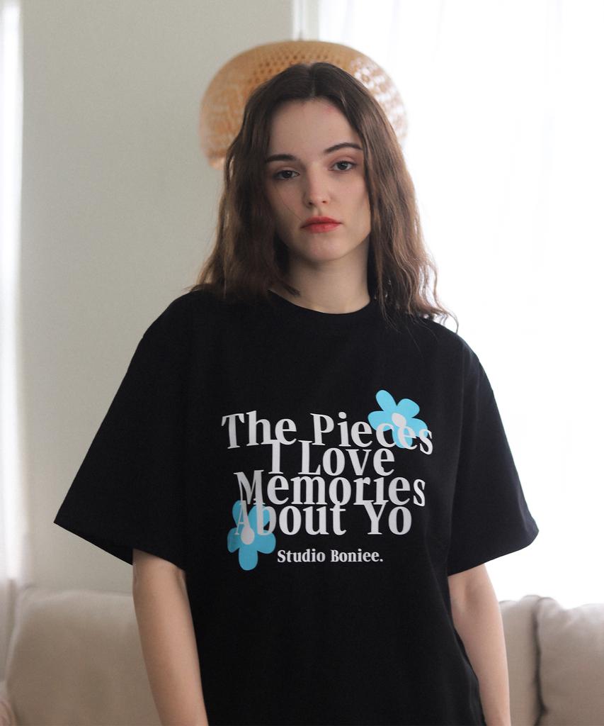 BONIEE Memories Flower Graphic Loose Oversized T-Shirt Black