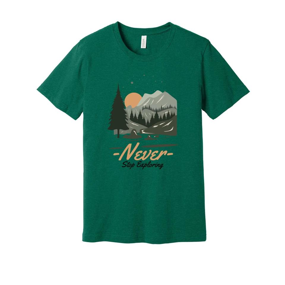 Unisex Outdoor Graphic T Shirt With Mountain Range Forest Scene Sunset Artwork D 6 M