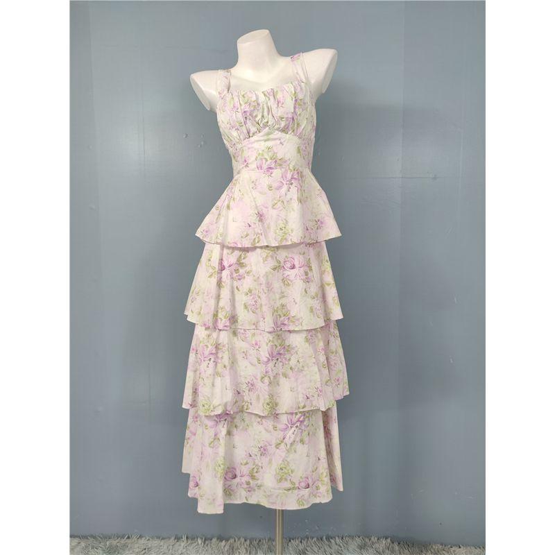 Foreign Trade Order Lady Elegant Exquisite Print Purple Slimming Vacation Elegant Beautiful Backless Fashion Summer Dress