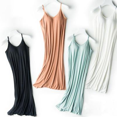 Nightgowns, One-piece Suspender Skirt with Chest Pad, Female Long Base Skirt Modal, Inner Petticoat, Sleepshirts Summer