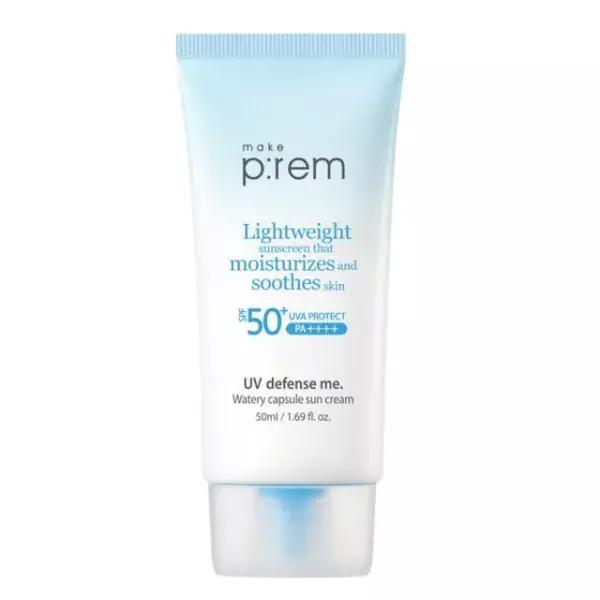 

Make P:REM UV Defense Me Watery Capsule Sun Cream 50ml (SPF50+) Blocks UV rays and provides intensive hydration