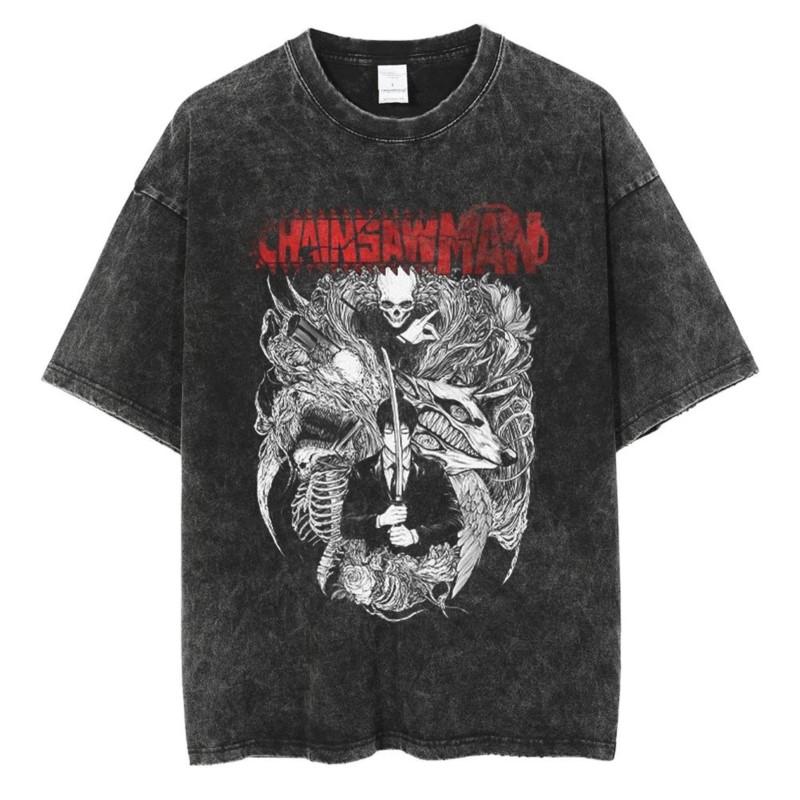 HUANHUSHENG Cotton T-shirt Man with a Chainsaw 2XL