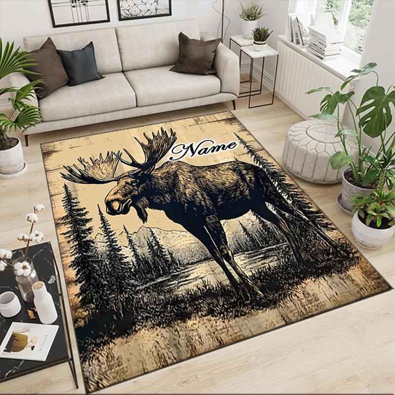 1PC Custom Name Moose Wilderness Theme Floor Mat Ideal for Living Room, Game Rooms, Office, Bedroom,Floor Mat Playful Design