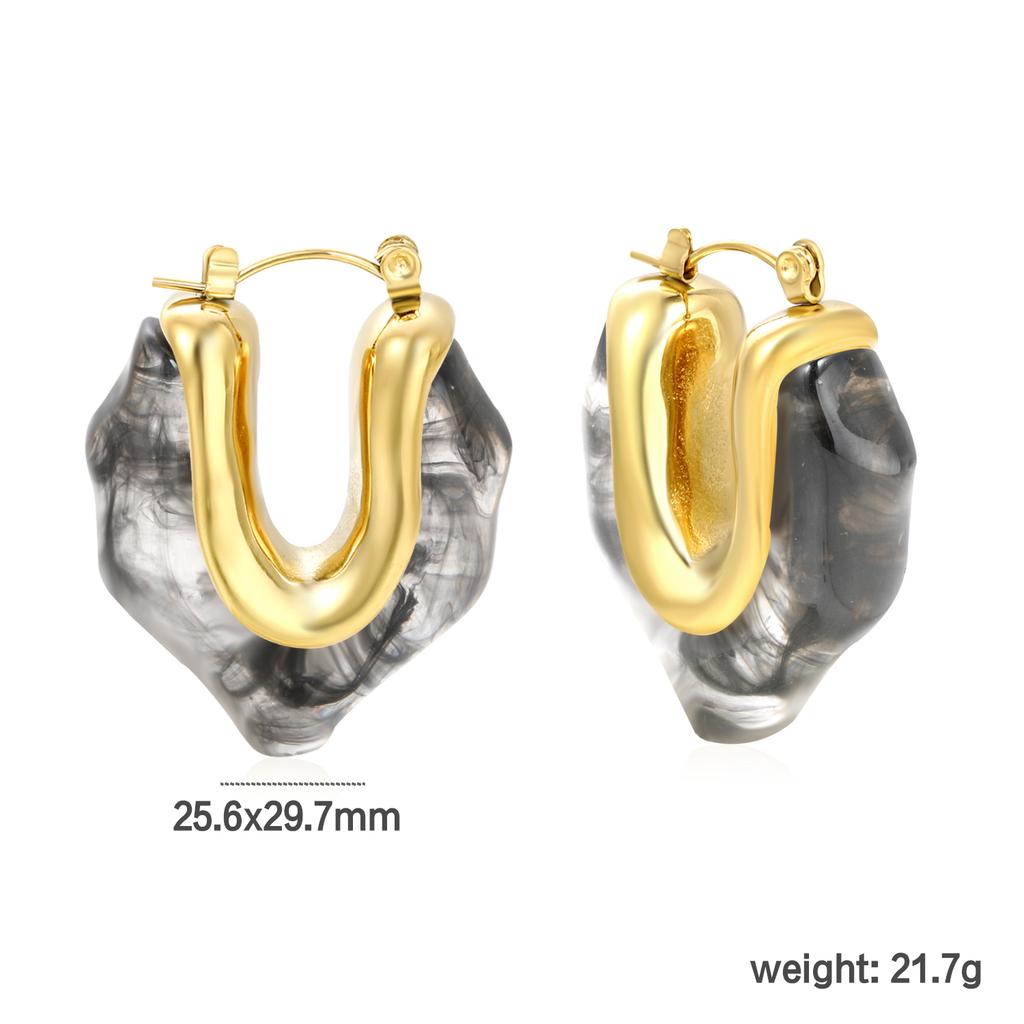 French Maillard Vintage Fashion U-shaped Resin Earrings Light Luxury High-end Stainless Steel Girls' Personalized Jewelry