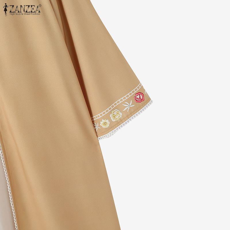 ZANZEA Damen Blumenmuster Locker Lässig Langarm Langer Cardigan Bluse