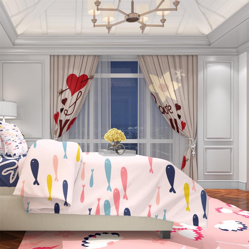 2PCS- Watercolor Letter-printed Curtain - Polyester Material - Suitable for Bedrooms, Living Rooms, Study Rooms, Private Spaces