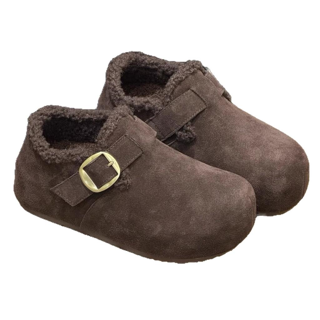 Autumn and winter velvet Boken shoes 2025 new inner height increase, thickening and height increase, one-pedal bag head shoes, warm casual single shoe