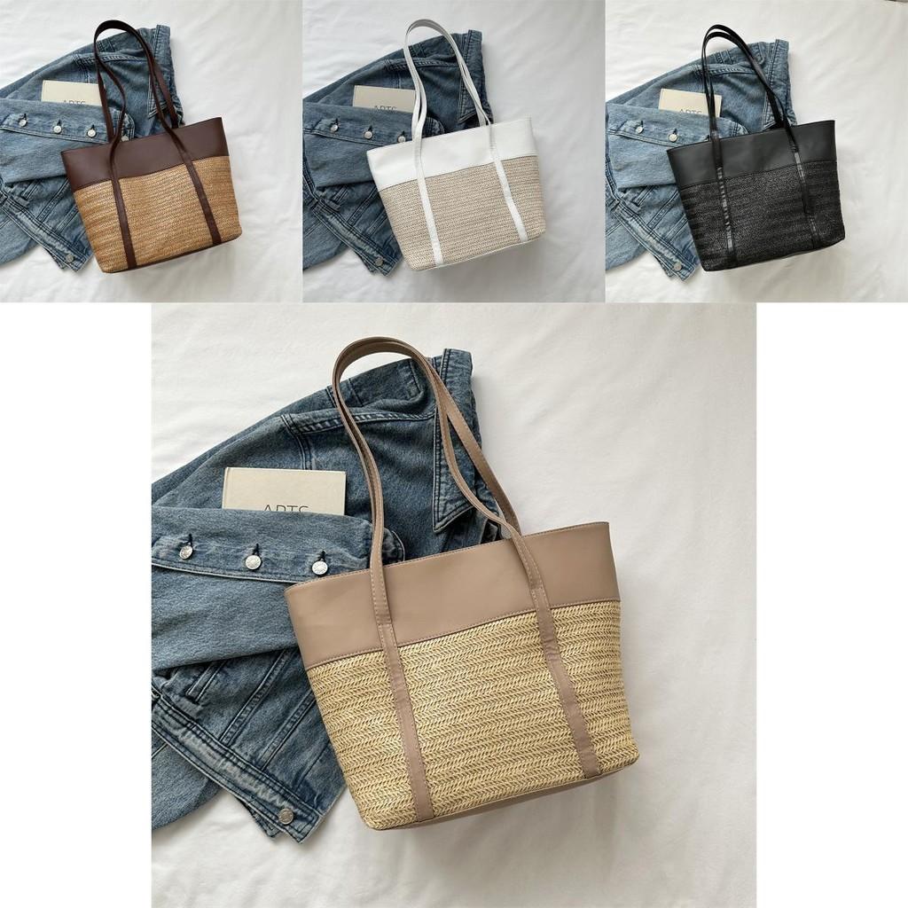 Fashionable Large Shoulder Tote Bag For Women In Black Coffee White And Khaki