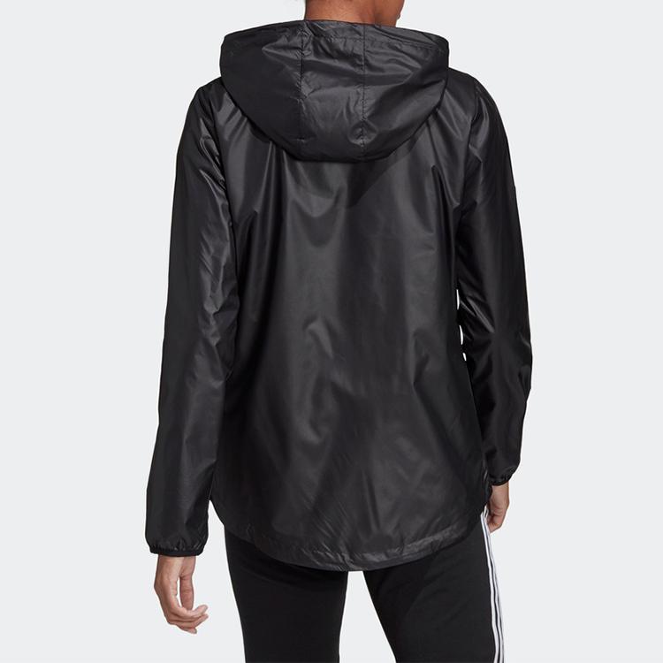 adidas Women's Black E LIN WINDBR Letter Logo Printing Hooded Windbreaker Jacket DP2408