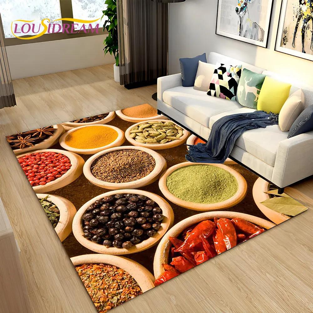 Vegetable Grains Spice Fruit Seasoning Area Rug,Carpet Rug for Living Room Bedroom Sofa Doormat Kitchen Decor,Non-slip Floor Mat