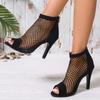 2024 New Fashion Mesh Comfortable Women's Sandals Breathable Stiletto Heel Fish Mouth Shoes Back Zipper Women's Sandals