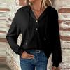 Women's Fashion Long-Sleeved Drawstring Button-Up V-Neck Casual Solid-Colour Sweatshirt Top