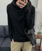 Ribbed Hooded Long Sleeve T-Shirt [Black]
