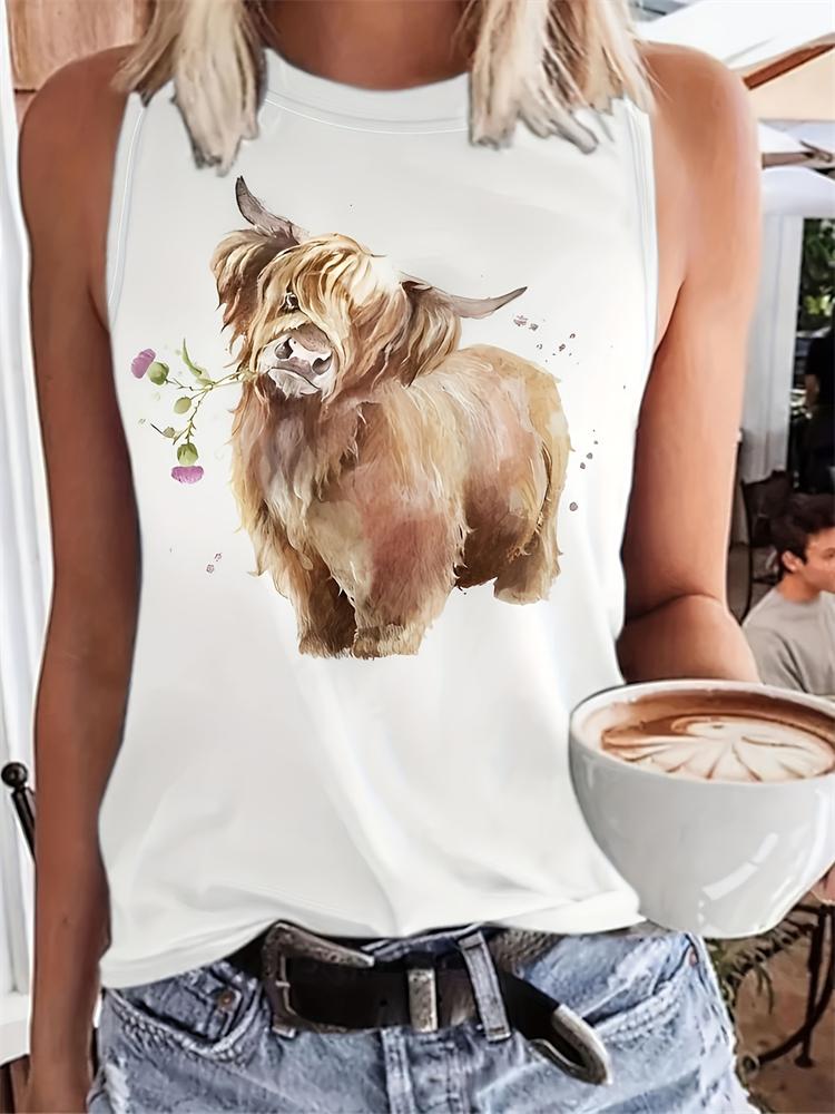 Top na ramiączkach w stylu vintage Etniczny nadruk 3D Damski casualowy letni podkoszulek z okrągłym dekoltem Odkryte ramiona Y2k Bezrękawnik Damski Top Odzież