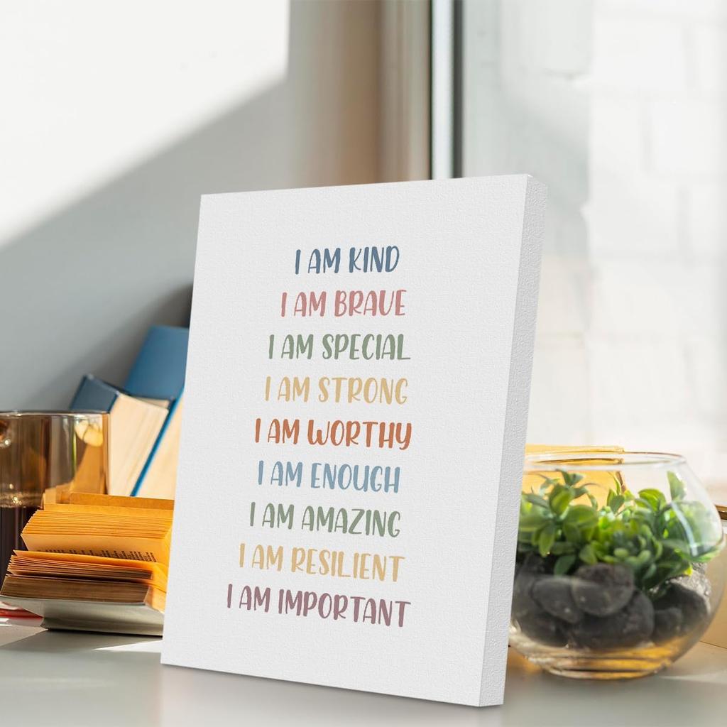 Pirational Positive Affirmations Canvas Wall Art Framed Art Motivational Therapy Office Decor Growth Mindset Wall Decor Modern Artwork Living Room