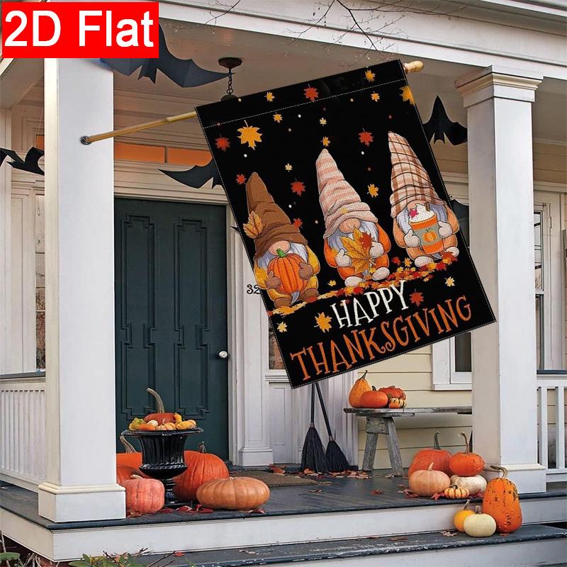 2D Flat - 2D Flat Thanksgiving Black Bottom Three Autumn Goblin Dwarf Garden Flags Outdoor Garden Flag Double-Sided Home Decoration Courtyard Decorat