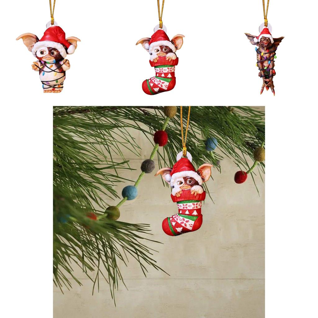 Merry Christmas Gremlins Gizmo Acrylic Santa Hat Pendant Xmas Tree Decor