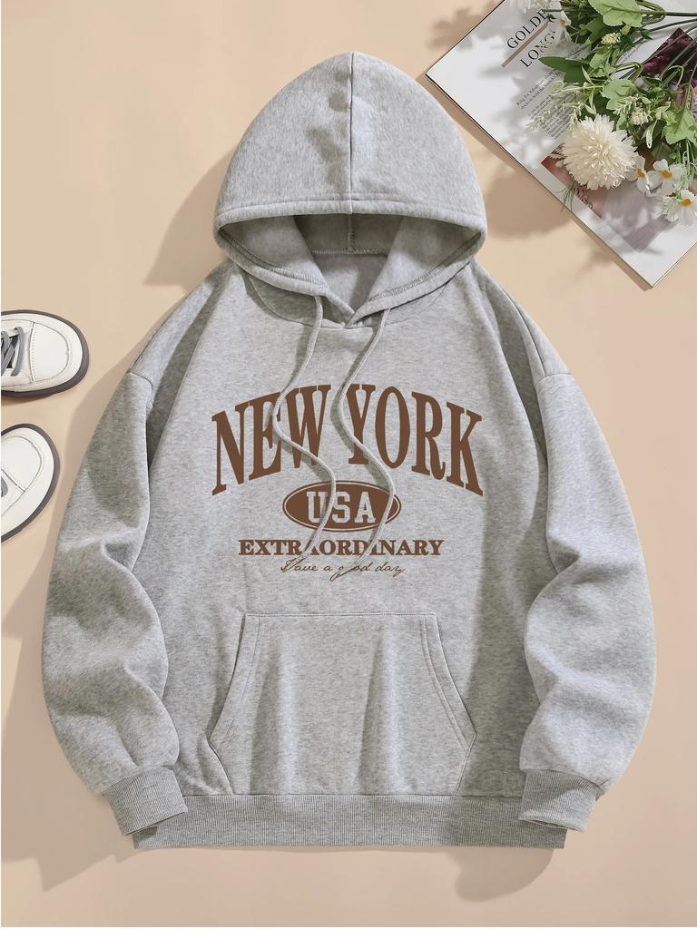 New York Buchstabenaufdruck 2025 Herbst Winter Hoodie Kordelzug Langarm Lässiges Kapuzensweatshirt für Damenbekleidung