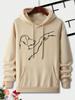 Simple Line Drawing Pet Puppy Interaction Graphic Solid Cream Oversized Hoodie for Men, Hip Hop Daily Sports Soft Streetwear Hooded Sweatshirt