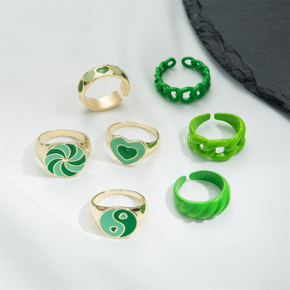 Trendy Punk Hip Hop Ring Set Gold Color Metal Opening Adjustable Ring Women Harajuku Style Jewelry