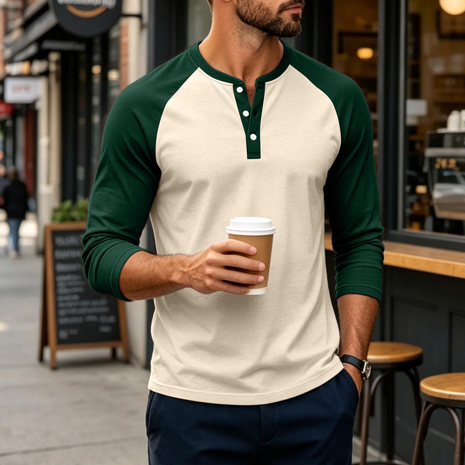 Men s Long Sleeve Shirt with Color Block Raglan Sleeves for Casual Wear XL